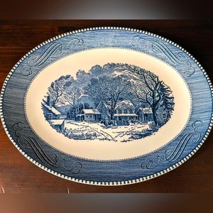 Currier & Ives Blue Old Inn Winter Serving Platter